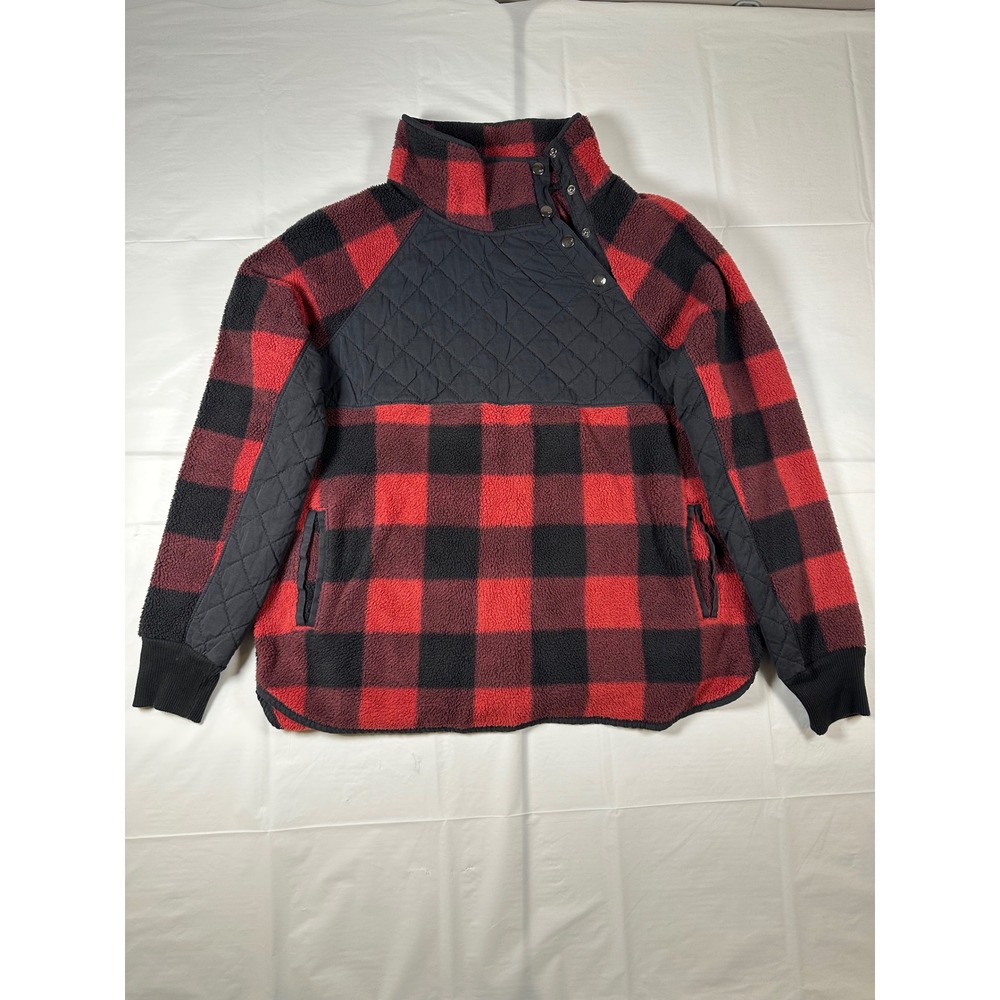 Abercrombie & Fitch Womens Red Black Buffalo Plaid Quilted Fleece Pullover Large